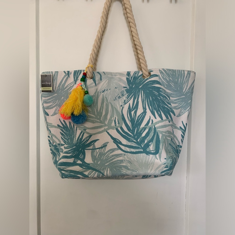 West Loop Tropical Print Beach Tote Bag with Rope Handles
